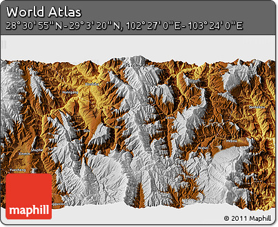 Physical 3D Map of the Area around 28° 47' 8" N, 102° 55' 30" E