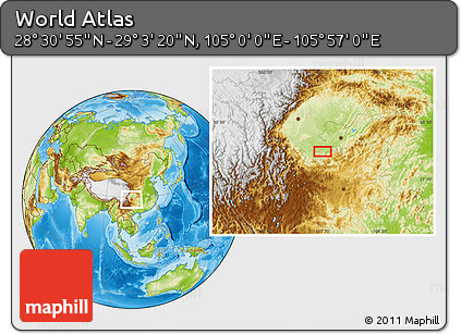 Physical Location Map of the Area around 28° 47' 8" N, 105° 28' 29" E