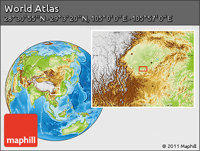 Physical Location Map of the Area around 28° 47' 8" N, 105° 28' 29" E