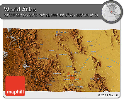 Physical 3D Map of the Area around 28° 47' 8" N, 106° 10' 30" W