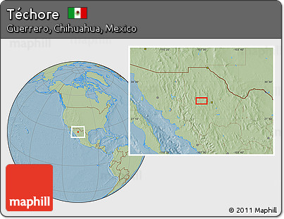 Savanna Style Location Map of Téchore, hill shading