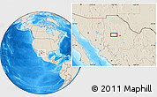 Shaded Relief Location Map of the area around 28° 47' 8" N, 107° 1' 30" W