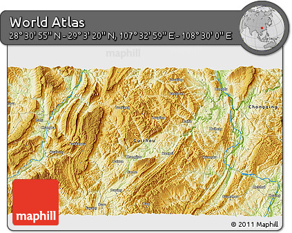 Physical 3D Map of the Area around 28° 47' 8" N, 108° 1' 30" E