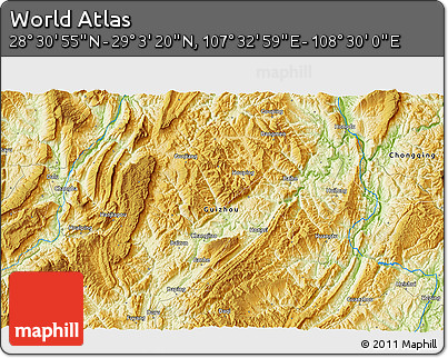 Physical 3D Map of the Area around 28° 47' 8" N, 108° 1' 30" E