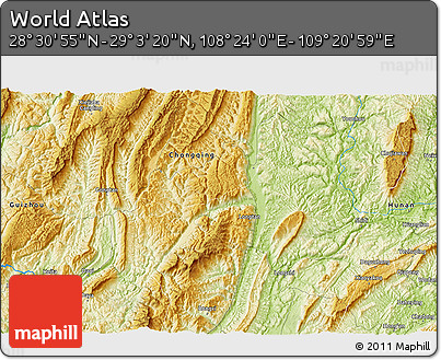 Physical 3D Map of the Area around 28° 47' 8" N, 108° 52' 30" E
