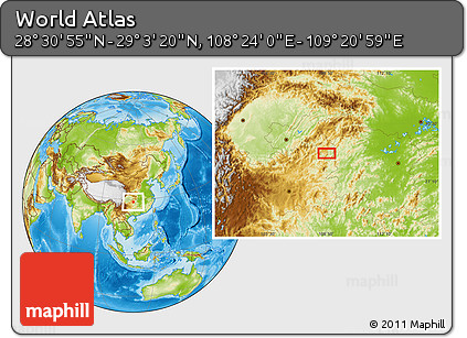 Physical Location Map of the Area around 28° 47' 8" N, 108° 52' 30" E