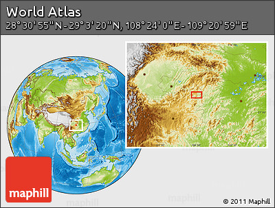Physical Location Map of the Area around 28° 47' 8" N, 108° 52' 30" E