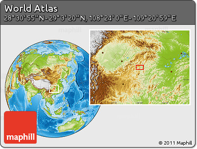 Physical Location Map of the Area around 28° 47' 8" N, 108° 52' 30" E