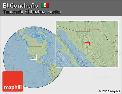 Savanna Style Location Map of El Concheño, hill shading