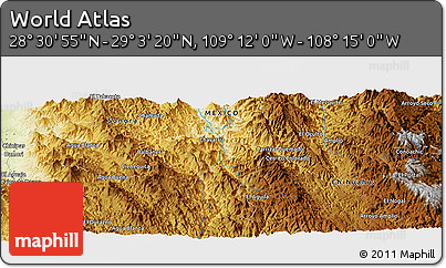 Physical Panoramic Map of the Area around 28° 47' 8" N, 108° 43' 29" W