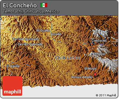 Physical Panoramic Map of El Concheño