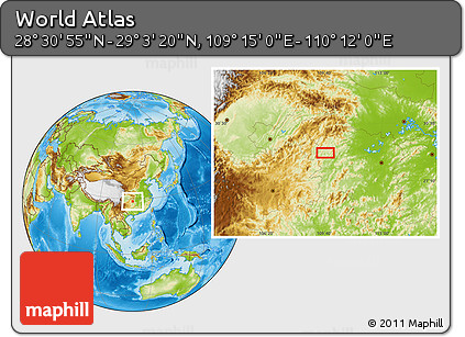 Physical Location Map of the Area around 28° 47' 8" N, 109° 43' 29" E