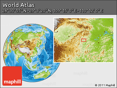 Physical Location Map of the Area around 28° 47' 8" N, 109° 43' 29" E