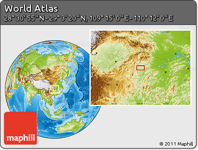 Physical Location Map of the Area around 28° 47' 8" N, 109° 43' 29" E
