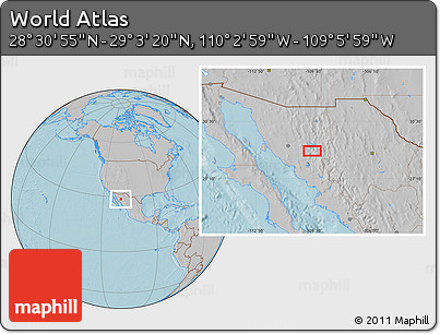 Gray Location Map of the Area around 28° 47' 8" N, 109° 34' 29" W, hill shading