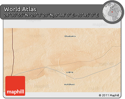 Satellite 3D Map of the Area around 28° 47' 8" N, 10° 16' 30" E