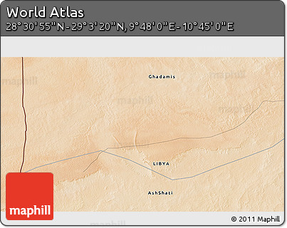 Satellite 3D Map of the Area around 28° 47' 8" N, 10° 16' 30" E