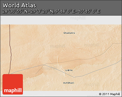 Satellite 3D Map of the Area around 28° 47' 8" N, 10° 16' 30" E