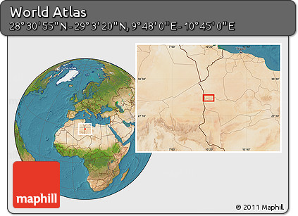 Satellite Location Map of the Area around 28° 47' 8" N, 10° 16' 30" E