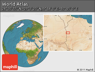 Satellite Location Map of the Area around 28° 47' 8" N, 10° 16' 30" E