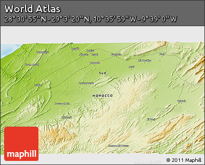 Physical 3D Map of the Area around 28° 47' 8" N, 10° 7' 30" W