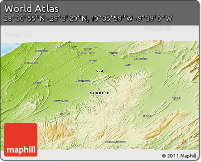 Physical 3D Map of the Area around 28° 47' 8" N, 10° 7' 30" W