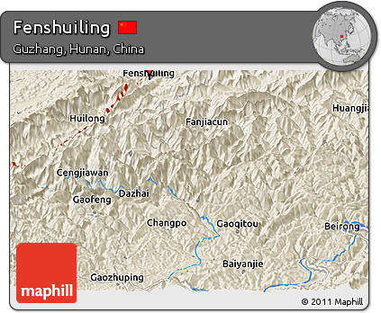 Shaded Relief Panoramic Map of Fenshuiling