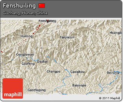 Shaded Relief Panoramic Map of Fenshuiling