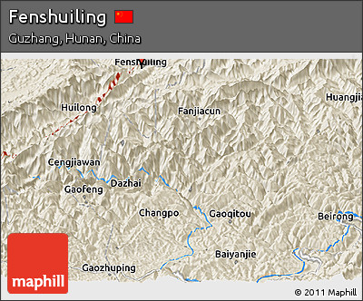 Shaded Relief Panoramic Map of Fenshuiling
