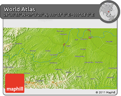 Physical 3D Map of the Area around 28° 47' 8" N, 111° 25' 30" E