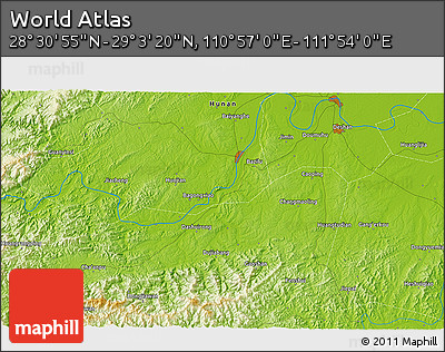 Physical 3D Map of the Area around 28° 47' 8" N, 111° 25' 30" E