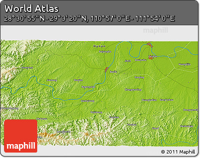 Physical 3D Map of the Area around 28° 47' 8" N, 111° 25' 30" E