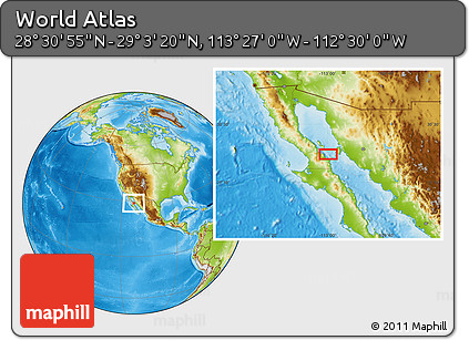 Physical Location Map of the Area around 28° 47' 8" N, 112° 58' 29" W