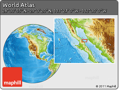 Physical Location Map of the Area around 28° 47' 8" N, 112° 58' 29" W