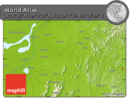 Physical Map of the Area around 28° 47' 8" N, 113° 7' 30" E