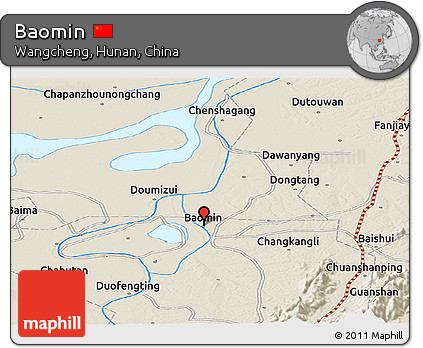Shaded Relief Panoramic Map of Baomin