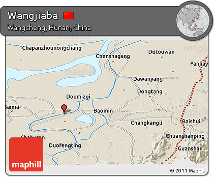 Shaded Relief Panoramic Map of Wangjiaba