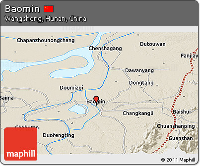Shaded Relief Panoramic Map of Baomin