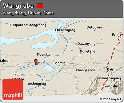 Shaded Relief Panoramic Map of Wangjiaba