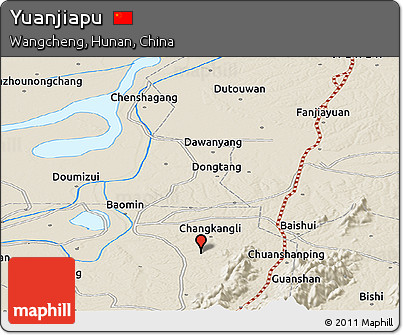 Shaded Relief Panoramic Map of Yuanjiapu