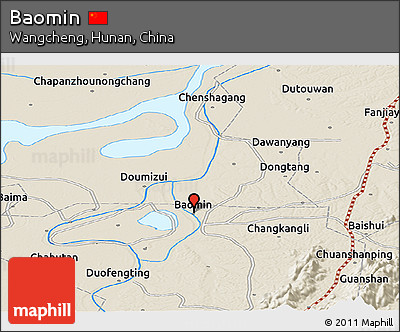 Shaded Relief Panoramic Map of Baomin