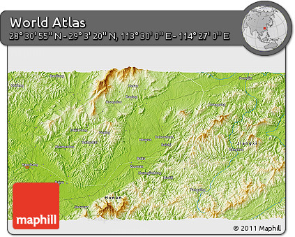 Physical 3D Map of the Area around 28° 47' 8" N, 113° 58' 29" E