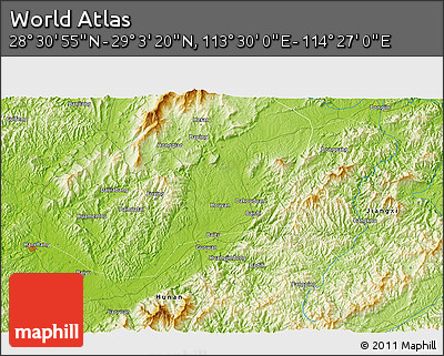 Physical 3D Map of the Area around 28° 47' 8" N, 113° 58' 29" E