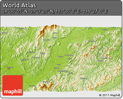 Physical 3D Map of the Area around 28° 47' 8" N, 113° 58' 29" E