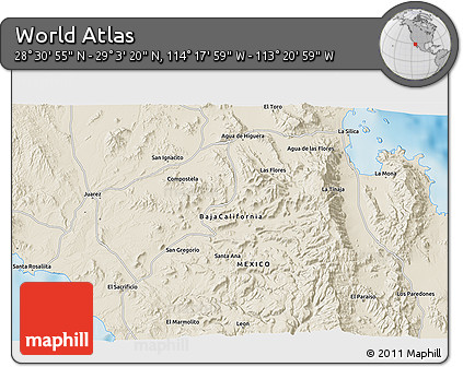 Shaded Relief 3D Map of the Area around 28° 47' 8" N, 113° 49' 29" W