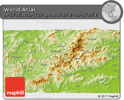 Physical 3D Map of the Area around 28° 47' 8" N, 114° 49' 29" E