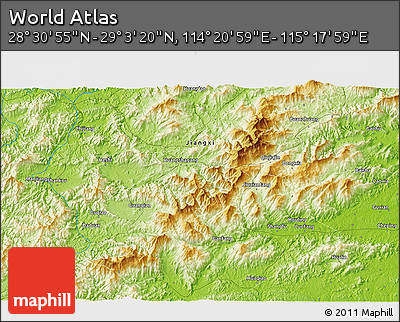 Physical 3D Map of the Area around 28° 47' 8" N, 114° 49' 29" E
