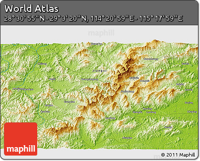 Physical 3D Map of the Area around 28° 47' 8" N, 114° 49' 29" E