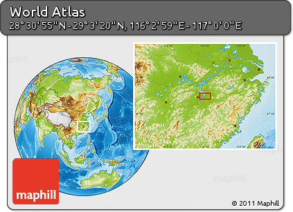 Physical Location Map of the Area around 28° 47' 8" N, 116° 31' 30" E