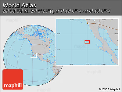 Gray Location Map of the Area around 28° 47' 8" N, 117° 13' 29" W